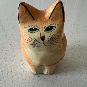 Hand Painted Handmade Papier-Mache Cat Gold and Yellow
